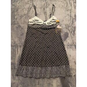 Marilyn‎ Monroe Intimates Black Polka Dot Lace Trim Chemise Nightgown M